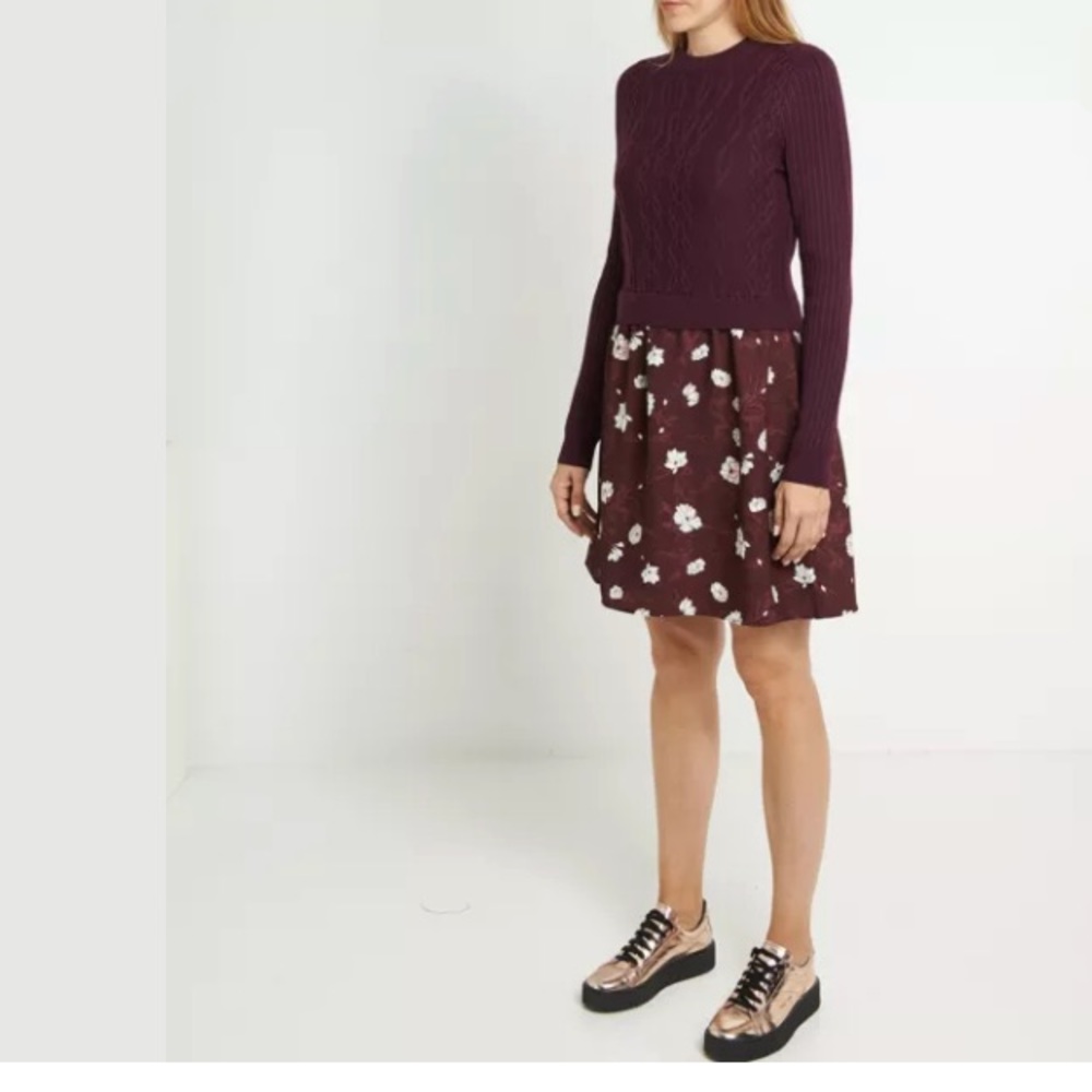 Carven Women's burgandy Floral Print Cable Knit